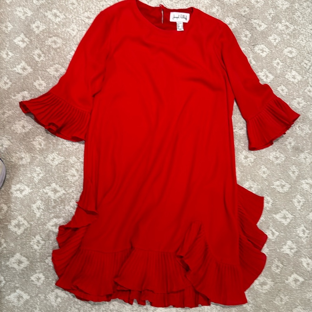 Joseph Ribkoff Red Three Quarter Length Sleeve Ruffle Dress